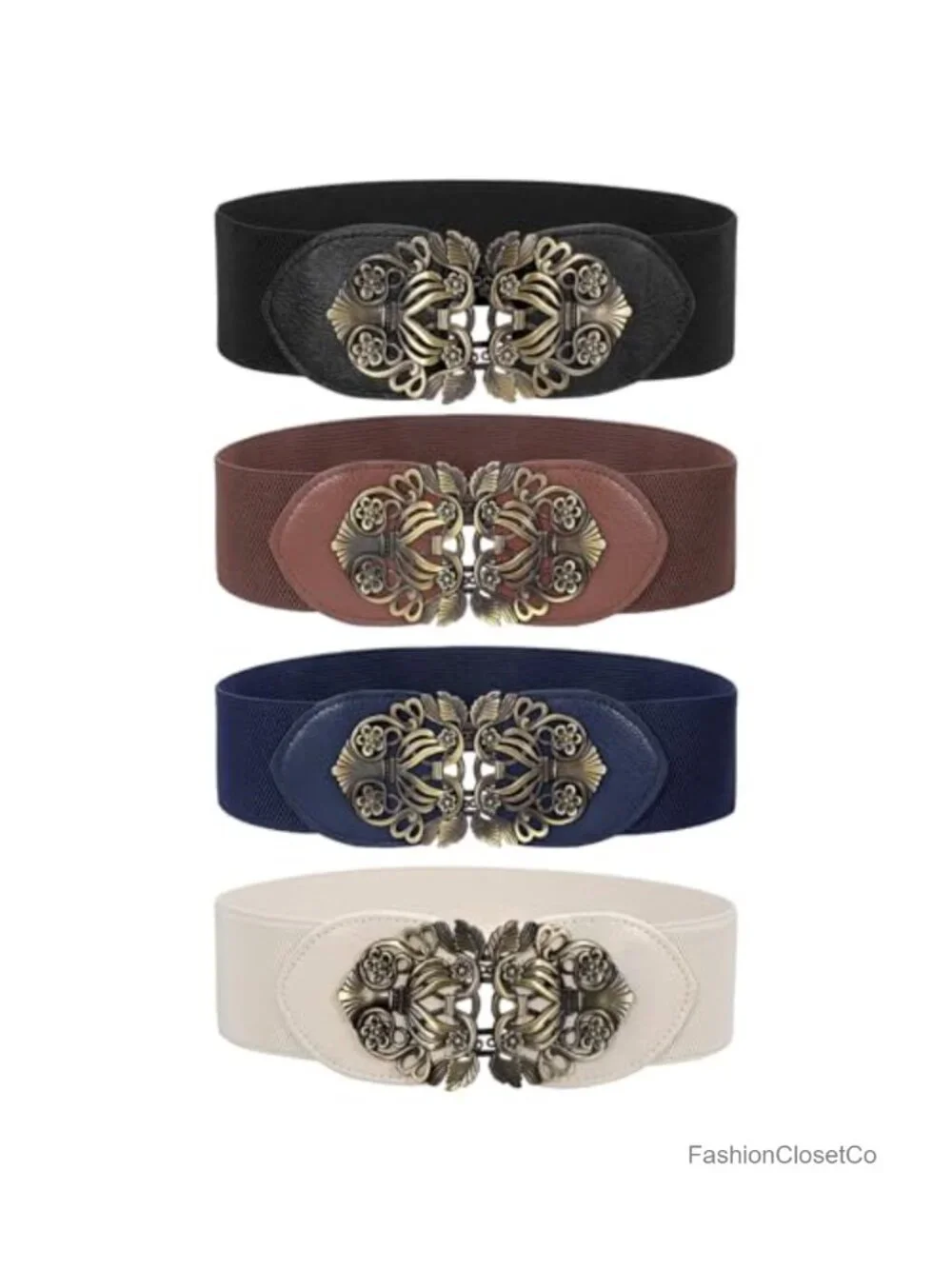 Wide Stretch Waist Belt for Dresses, Vintage Interlocking Buckle, High Elastic